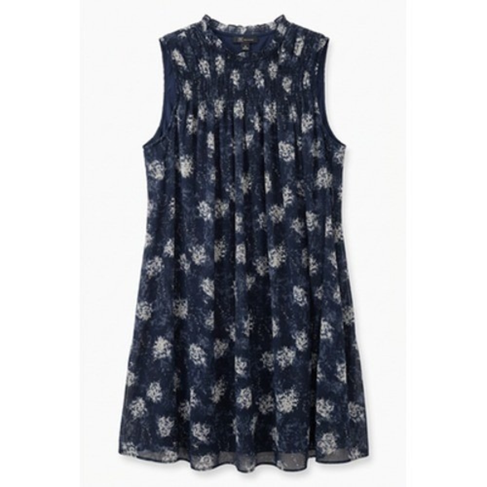 Joie‎ Dress Women XL Blue Floral Chiffon High Neck Pleated Mini Lined Shift